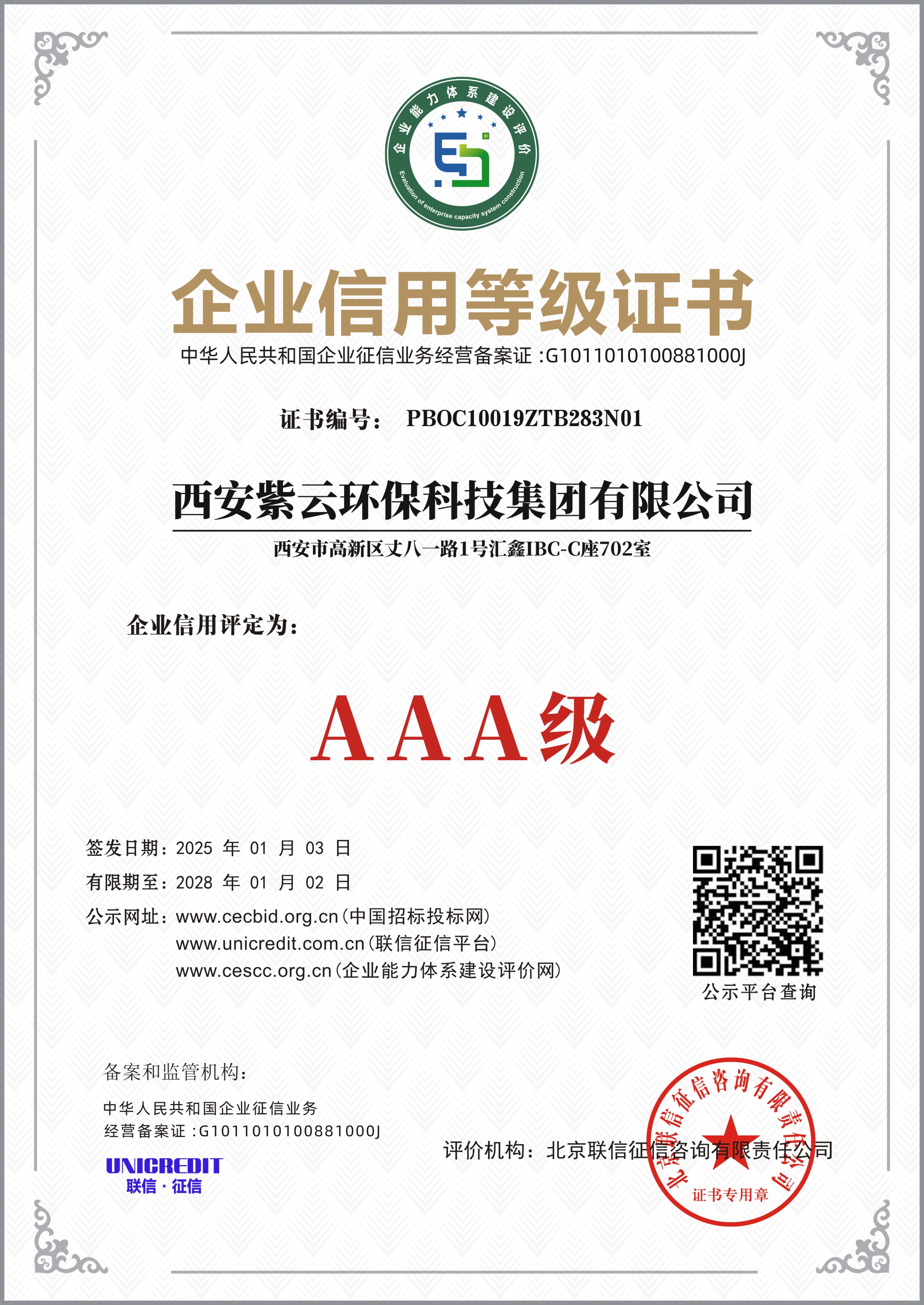 AAA Corporate Credit Certificate