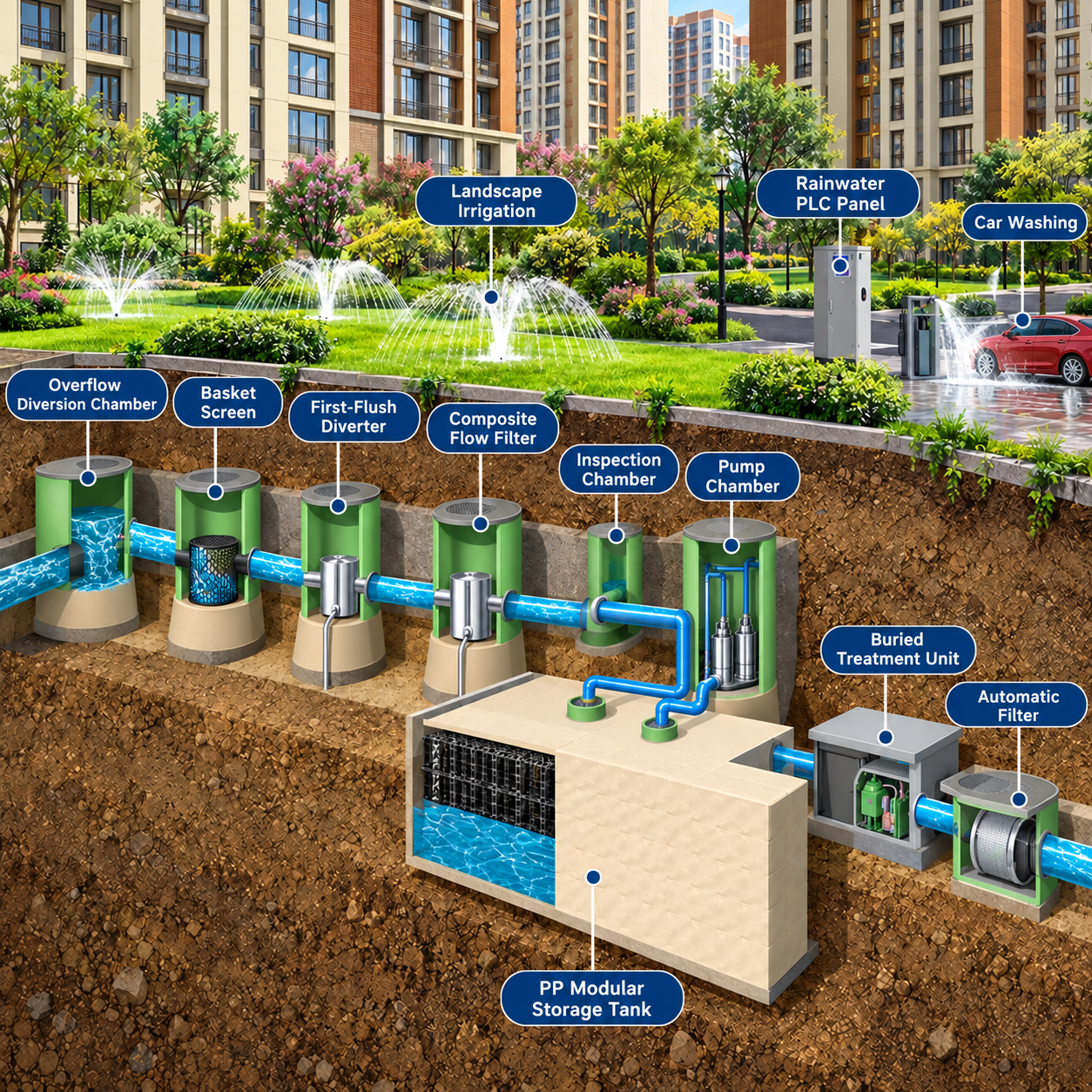 Rainwater Harvesting and Reuse System (Sponge City)